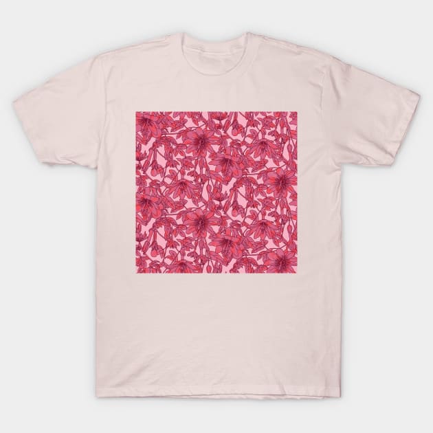 Hot Pink Passion Fruit Flowers T-Shirt by Carolina Díaz